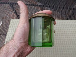 Vintage Green Depression Glass Jar With Lid Uranium Glass Old Green Depression