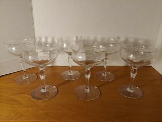 Delicate Set Of 6 - Vintage Crystal Wine Glasses Engraved