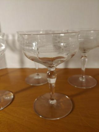 Delicate Set of 6 - Vintage Crystal Wine Glasses Engraved 2