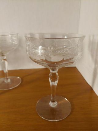 Delicate Set of 6 - Vintage Crystal Wine Glasses Engraved 3