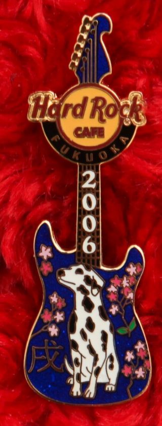 Hard Rock Cafe Pin Fukuoka Dalmation Dog Guitar Year Of Hat Lapel Guitar Puppy