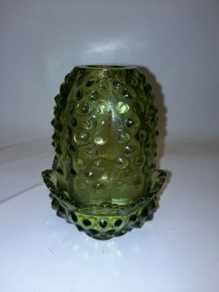 Fenton Hobnail Glass Colonial Green Fairy Lamp Candle Holder