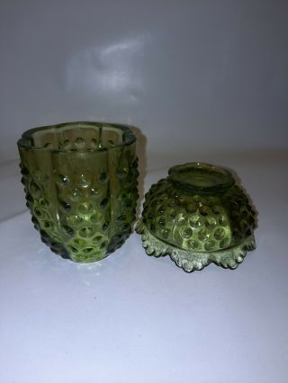 FENTON HOBNAIL GLASS COLONIAL GREEN FAIRY LAMP CANDLE HOLDER 3