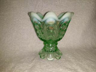 Fenton Double Ended Green Opalescent Draped Candle Holder W/ Stickers