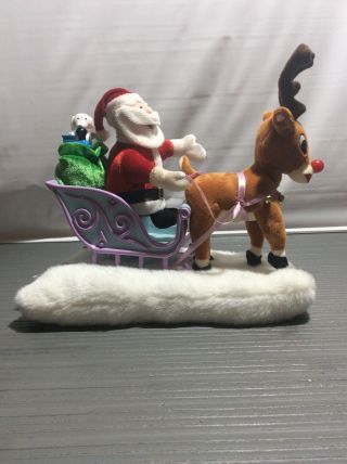 Gemmy Rudolph The Red Nosed Reindeer Santa And Sleigh Figure