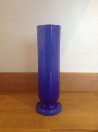 Empoli Blue Cased Glass Vase Vintage Retro