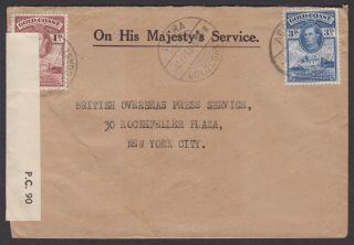 Gold Coast 1943 Ohms Cover Sent To British Overseas Press Service,  York,  Usa
