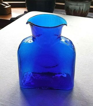 Vintage Blenko Double Spout Water Bottle Pitcher Carafe Cobalt Blue Vase 8 "