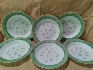 Corelle Classical Garden 6 Rimmed Soup Bowls Floral With Green Stripes