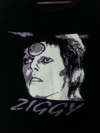 Ziggy David Bowie Glamhead Women Tee Shirt Top Black Purple White Glitter M/l