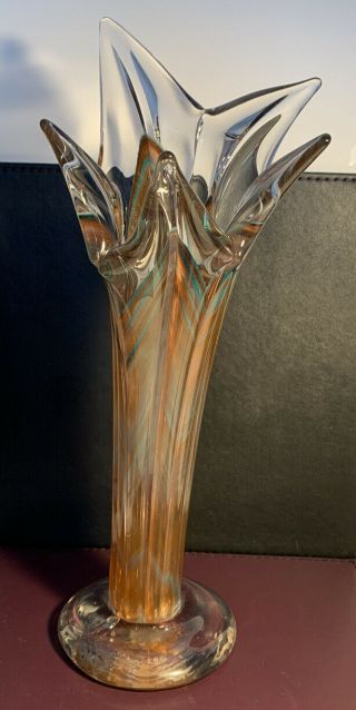 Pulled Iris Art Glass Vase - Stylish Decor Collectable