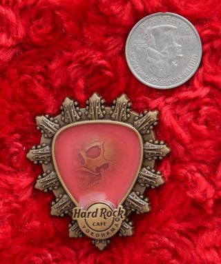 Hard Rock Cafe Pin YOKOHAMA Translucent SKULL Pink 3D Guitar bronze hat lapel 2