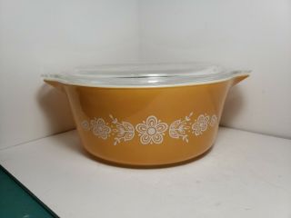 Vintage Corning Pyrex 475 - B Butterfly Gold 2 1/2qt Casserole Bowl With Lid.