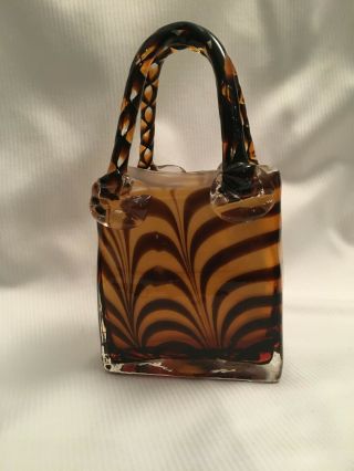 Block Crystal Mouth Blown Elizabeth Decorative Tiger Stripe Glass Handbag /vase