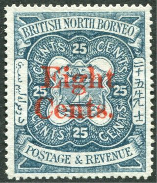 North Borneo: 1890 Sg52 Surcharged 8c On 25c Indigo Vf/mint Hinged