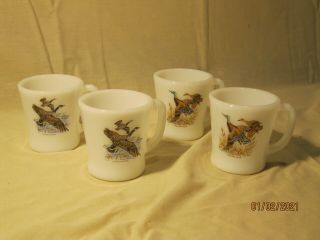Set Of 4 Vintage Fire King Game Bird Mugs