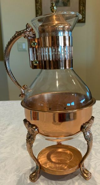 Vintage Princess House Copper & Crystal Coffee / Tea Carafe