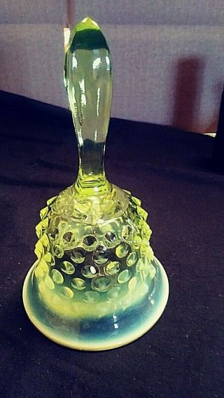 Fenton Hobnail Topaz Vaseline Opalescent Glass 5.  5 " Bell
