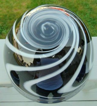 Vintage Murano Studio Hand Crafted Art Glass Heavy Serving Bowl Black Swirl 3