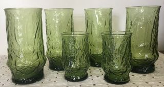6 Vintage Green Raised Flower Tea Juice Glass Crazy Daisy Spring Song Corelle