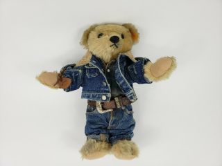 Vintage Steiff Ralph Lauren Polo Bear Denim Jacket Growler Bear