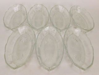 Set Of 7 Vintage Banana Split Boats Clear Glass Oval Dishes Scalloped Edge