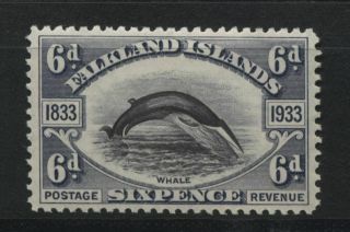 Falkland Islands 1933 Centenary British Admin 6d Whale Black & Grey Mounted