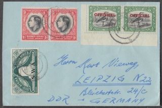 South West Africa Kg Vi Period 5 Values With Bird On Cover To Germany.