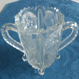 Paneled Thistle Clear Pattern Glass Spoon Holder,  Lg Wright Glass Co 1910 Eapg