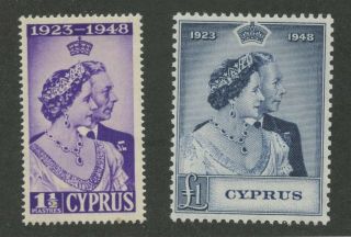 Cyprus 1948 Kgvi Silver Wedding Set Sc 158 - 159 Mlh