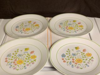 Set Of 4 Vintage Corelle Spring Meadow 10 1/4 " Dinner Plates Pastel Floral