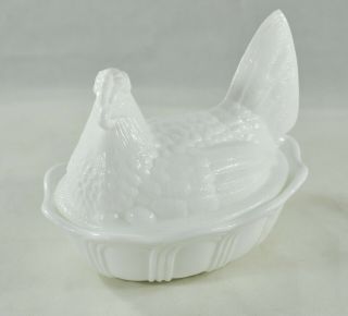 Vintage Fenton Milk Glass Chicken Hen On Nest Dish