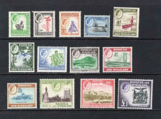 Rhodesia & Nyasaland 1959 - 63 Partial Qeii Set - Og Mnh - Sc 158//71 Cats $103.  55