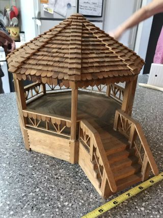 Vintage Real Hand Made Wooden Boxwood Doll Furniture Gazebo Christmas