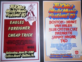 3 TEXXAS WORLD MUSIC FESTIVAL Texas Jam posters 79,  80,  88 Eagles Van Halen Boston 2