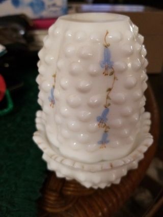 Fenton Hobnail Fairy Lamp With Blue Bells