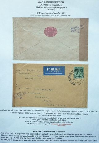 Malaya 22 Dec 1941 Airmail Cover From Singapore To Bloxwich,  England - Censored