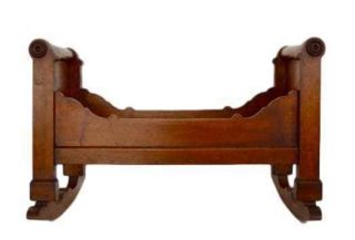 French Large Antique Miniature Wood Baby Doll Furniture Rocking Bed - 1830 