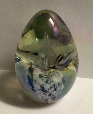 Vintage 1989 Msh Mt St Helen Ash Studio Art Glass Egg Paperweight Purple Flower