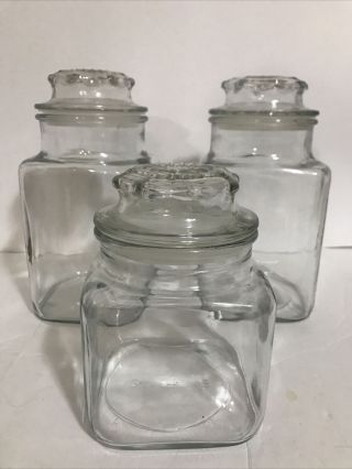 Vintage Anchor Hocking Apothecary Canister Jars Clear Glass Usa Set Of 3