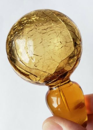 Vintage Blenko Wheat Or Gold Crackle Glass Decanter Stopper Mcm Ball Sphere Orb