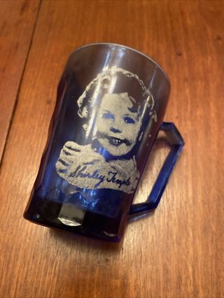 Vintage 1930s Hazel - Atlas Shirley Temple Cobalt Blue Glass Cup Mug