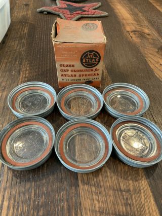 6 Nos Hazel Atlas Glass Discs / Lids For Atlas Special Wide Mouth Fruit Jars
