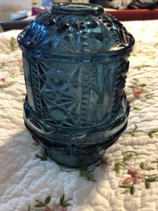 Vintage Indiana Glass Large Blue Fairy Lamp Light Glass Candle Holder
