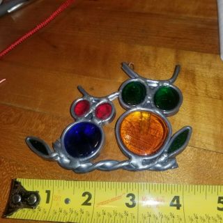 Vintage Stained Glass Window Hanging Suncatcher Two Owls 3