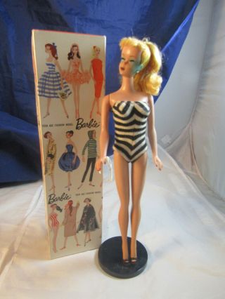 1959 Vintage Swimsuit Barbie Blonde Ponytail,  Blue Eyeliner 850