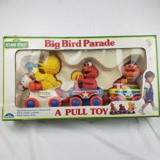 1990 Sesame Street Big Bird Parade Train Pull Toy Elmo Ernie Vintage Complete