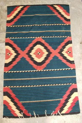 Antique Native American Indian Navajo 2nd Phase Style Rug Green Red White