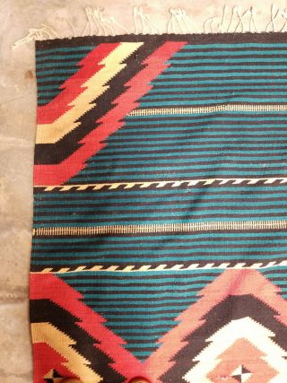 Antique Native American Indian Navajo 2nd Phase Style Rug Green Red White 2