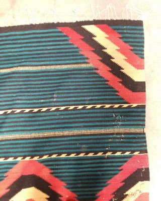 Antique Native American Indian Navajo 2nd Phase Style Rug Green Red White 3